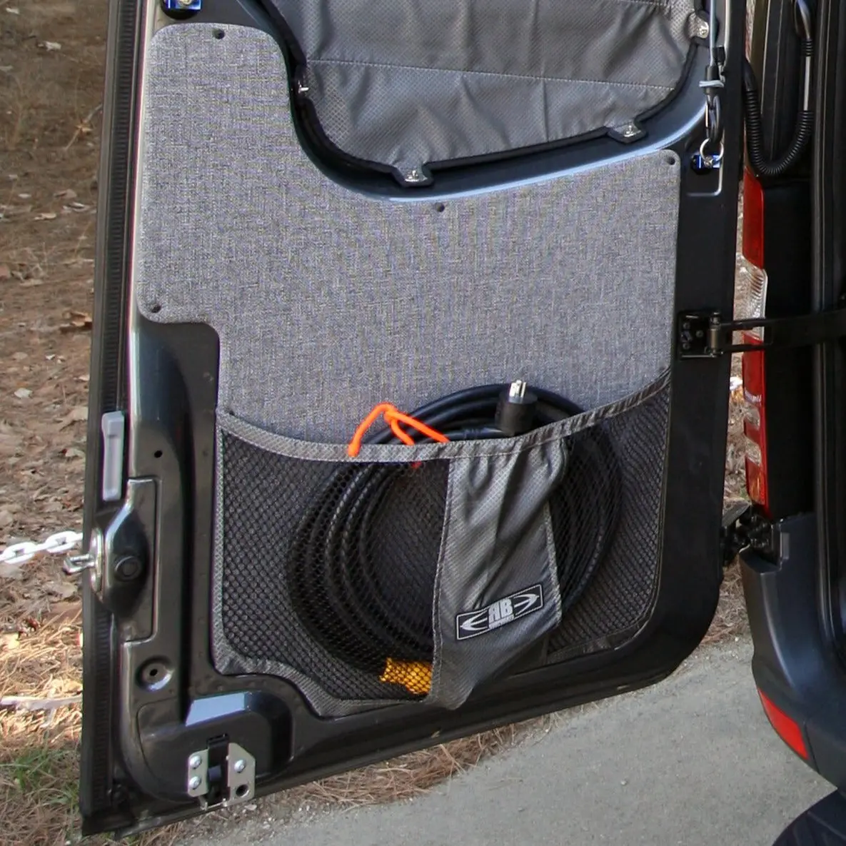2007-2018 / Sprinter Van Rear Door Lower Stuff Bag Kit - W/Graphite Upholstered Panels, Oem Door Windows 1