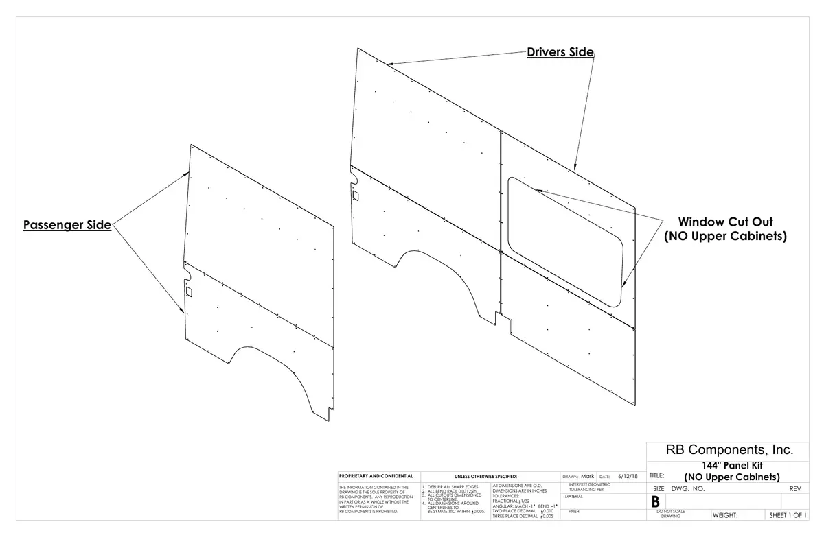 07-18 Sprinter Van Wall Liner Kit 144" High Roof, Upholstered (No Upper Cabinets) 1