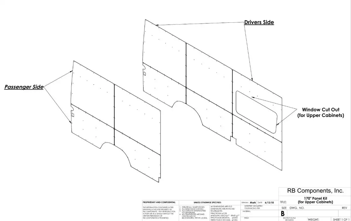 2019+ Sprinter Van Wall Kit, 170" High Roof, Plywood (For Upper Cabinets) 1