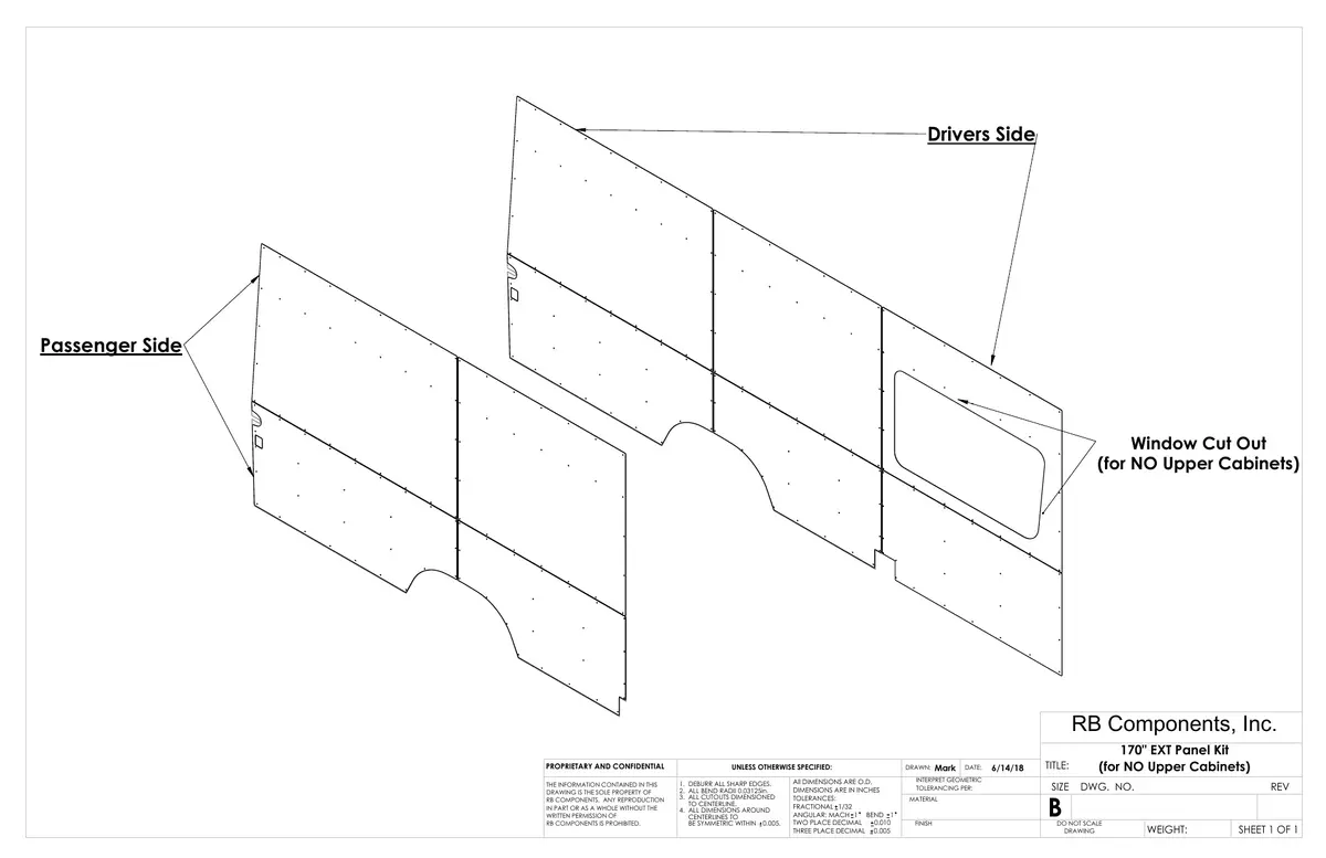 2007 + Sprinter Van Wall Liner Kit, 170"Ext High Roof, Upholstered (No Upper Cabinets) 1