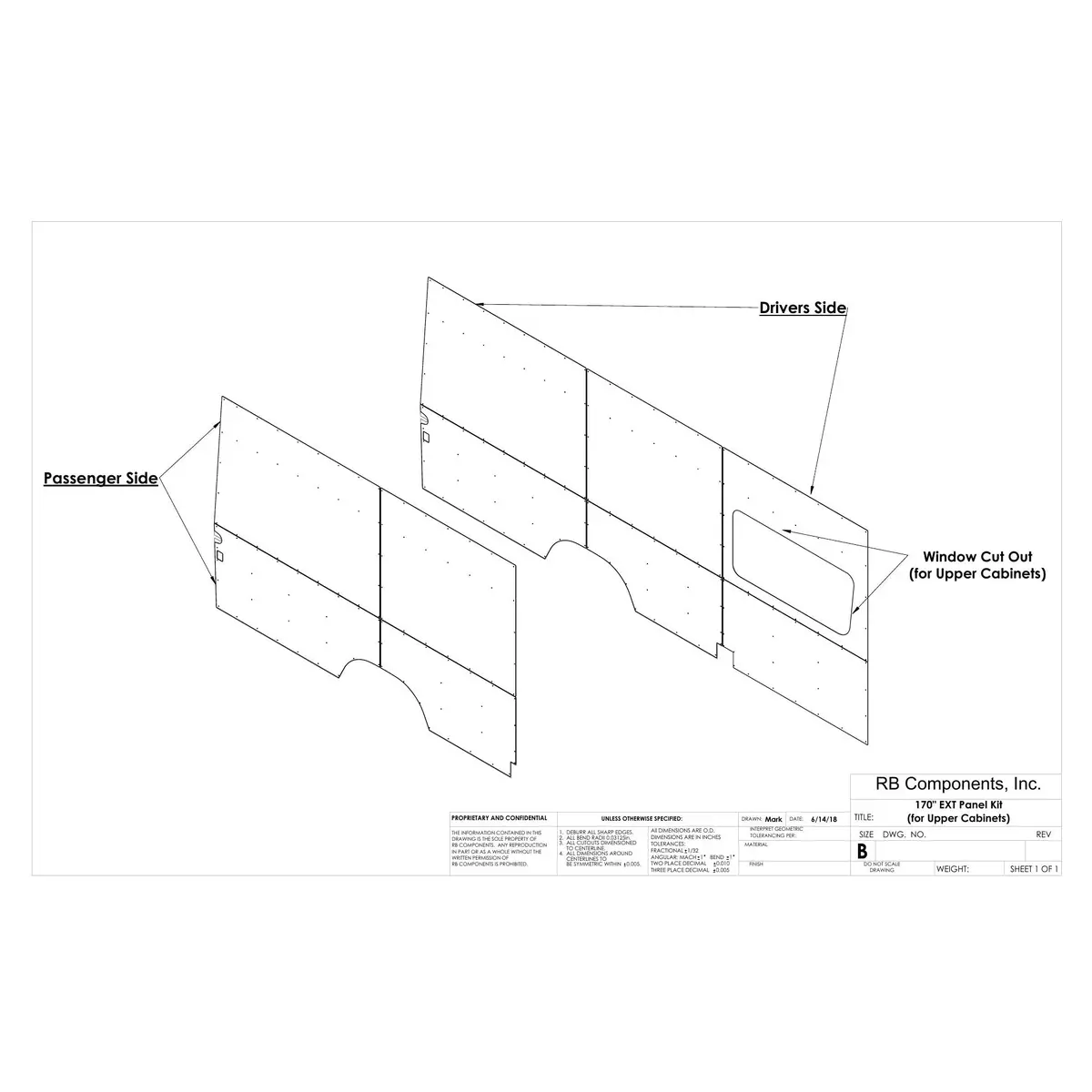 2019+ Sprinter Van Wall Liner Kit, 170" Ext, High Roof, Plywood (For Upper Cabinets) 1