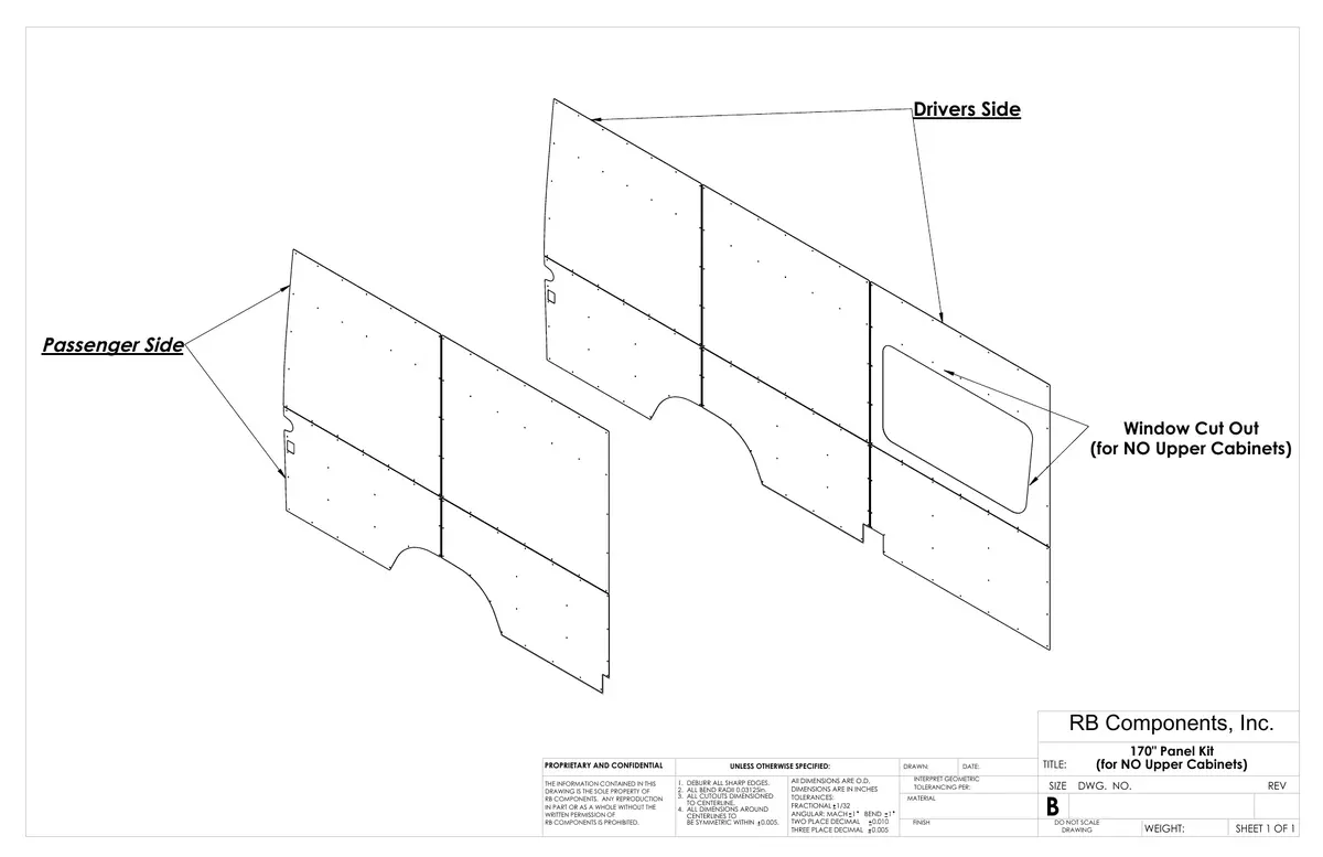2007-2018 Sprinter Van Wall Liner Kit, 170"High Roof, Upholstered (No Upper Cabinets) 1