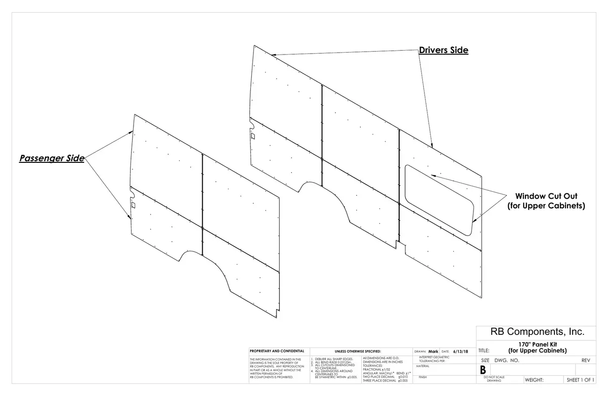 2007-2018 Sprinter Van Interior Wall Liner Kit, 170"High Roof Upholstered (For Upper Cabinets) 1