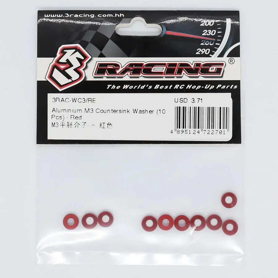 3Racing Alum. M3 Countersunk Washer - Red 1
