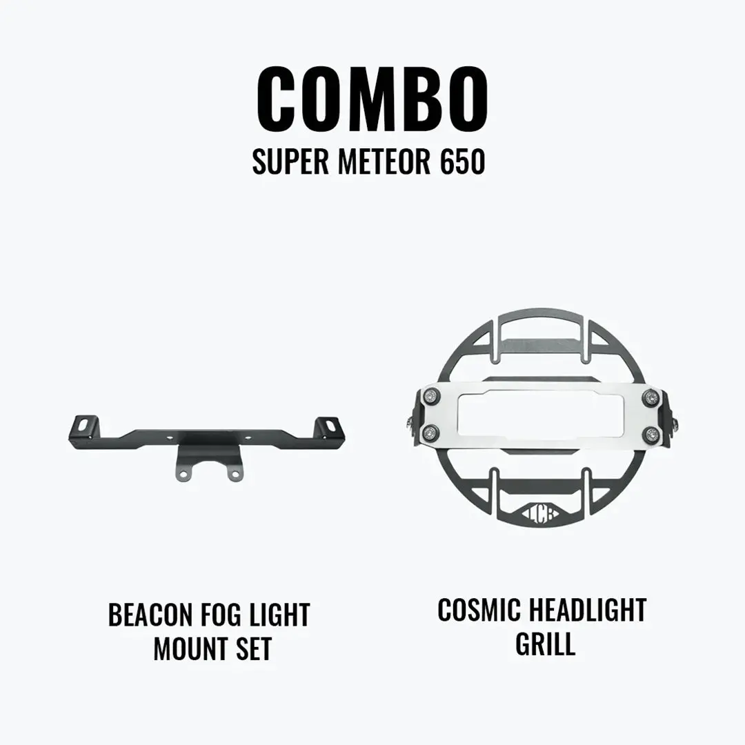 Legundary Super Meteor 650 Combo Beacon Fog Light Mount Set & Cosmic Headlight Grill 1
