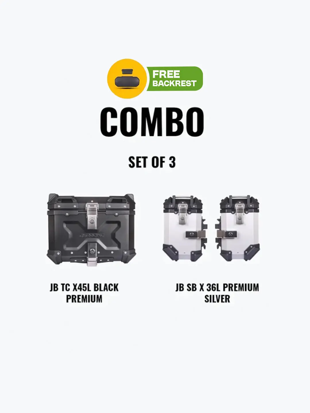 Set Of 3 Combo Of Jb Racing Tc X45l Premium Black With Backrest Pad + Jb Racing Sb X36l Premium Silver 1