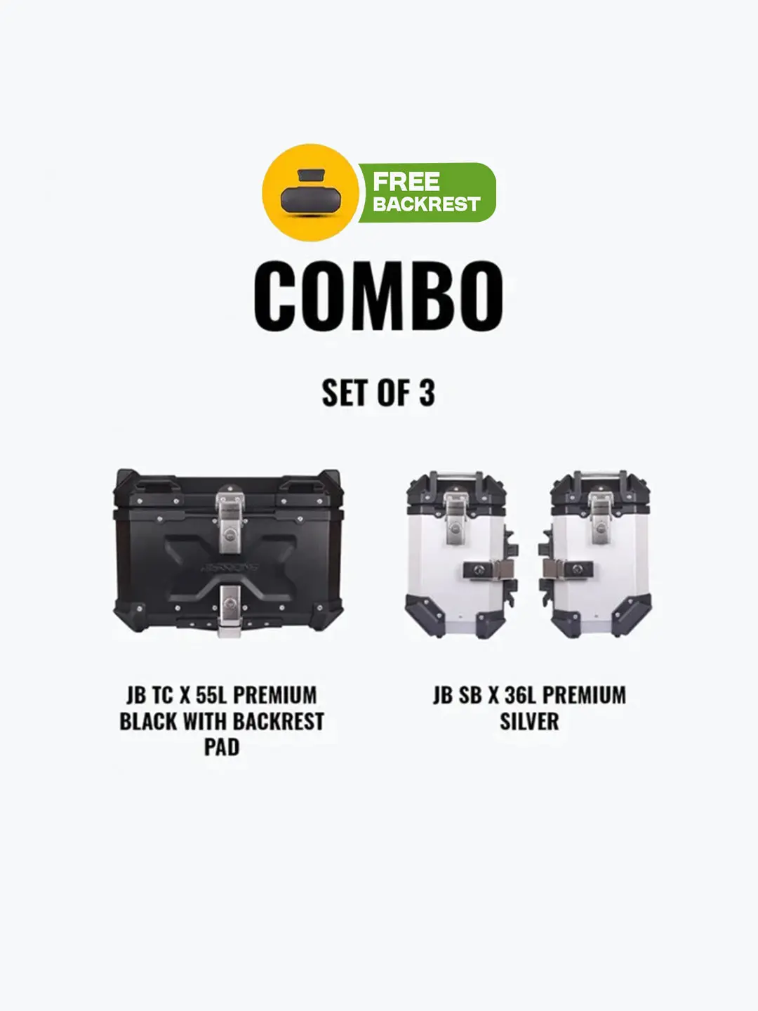 Jb Racing Set Of 3 Combo Of Jb Tc X 55L Premium Black With Backrest Pad + Jb Sb X36l Premium Silver 1