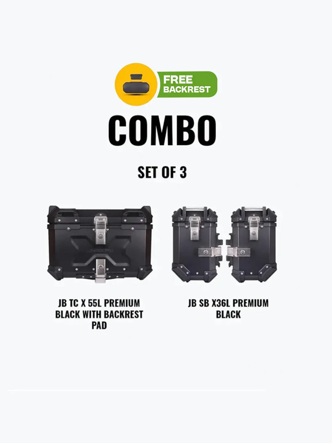 Jb Racing Set Of 3 Combo Of Jb Tc X 55L Premium Black With Backrest Pad + Jb Sb X36l Premium Black 1