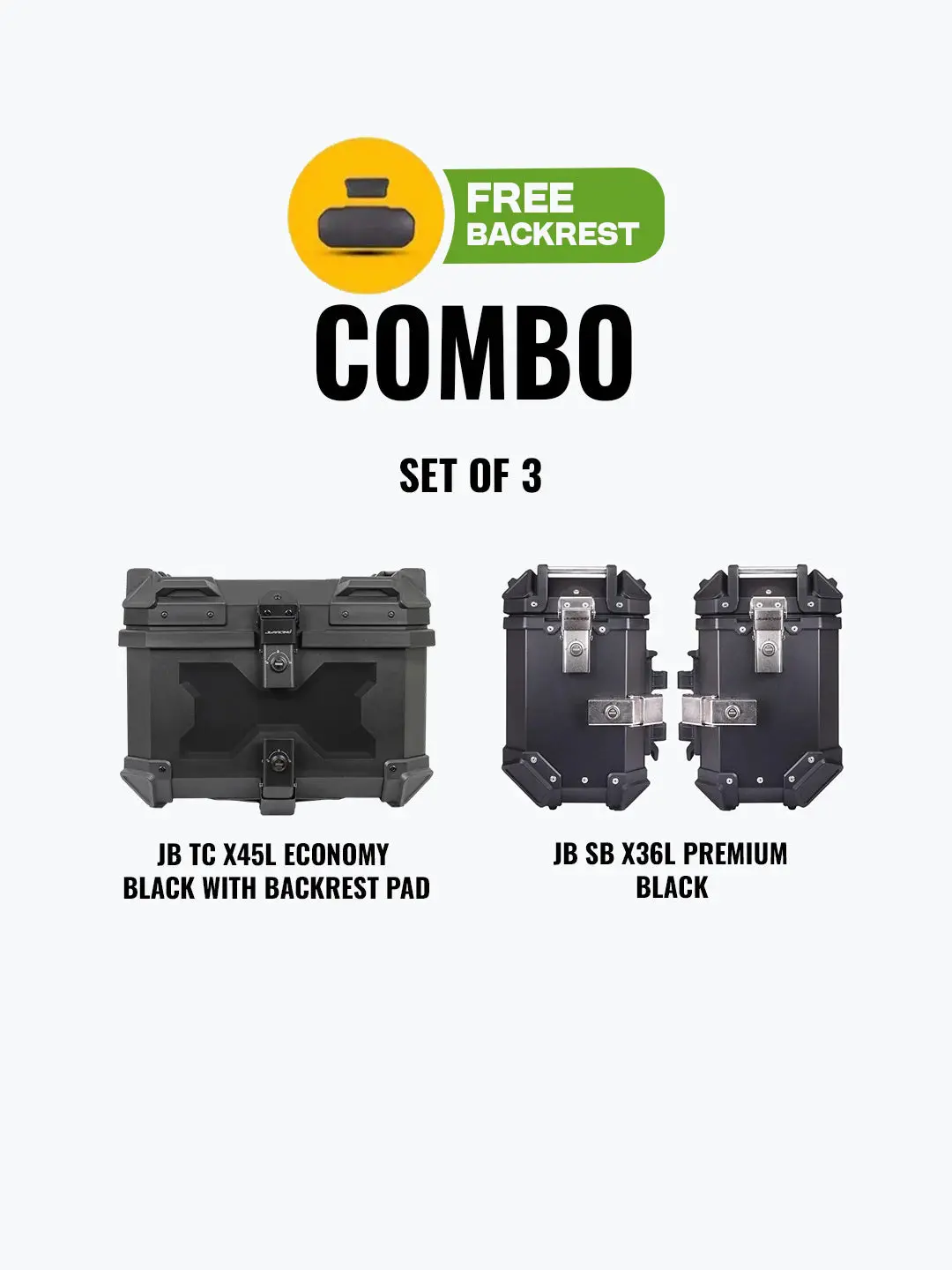 Set Of 3 Combo Of Jb Tc X45l Economy Black With Backrest Pad + Jb Sb X36l Premium Black 1