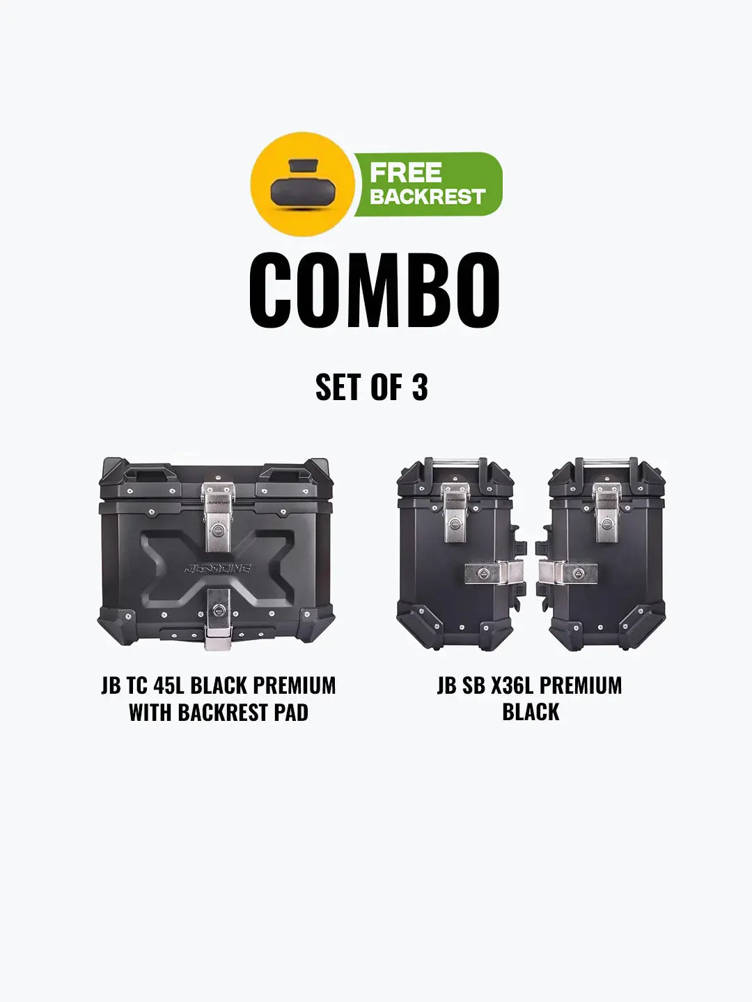 Jb Racing Set Of 3 Combo Of Jb Tc 45L Black Premium With Backrest Pad + Jb Sb X36l Premium Black 1