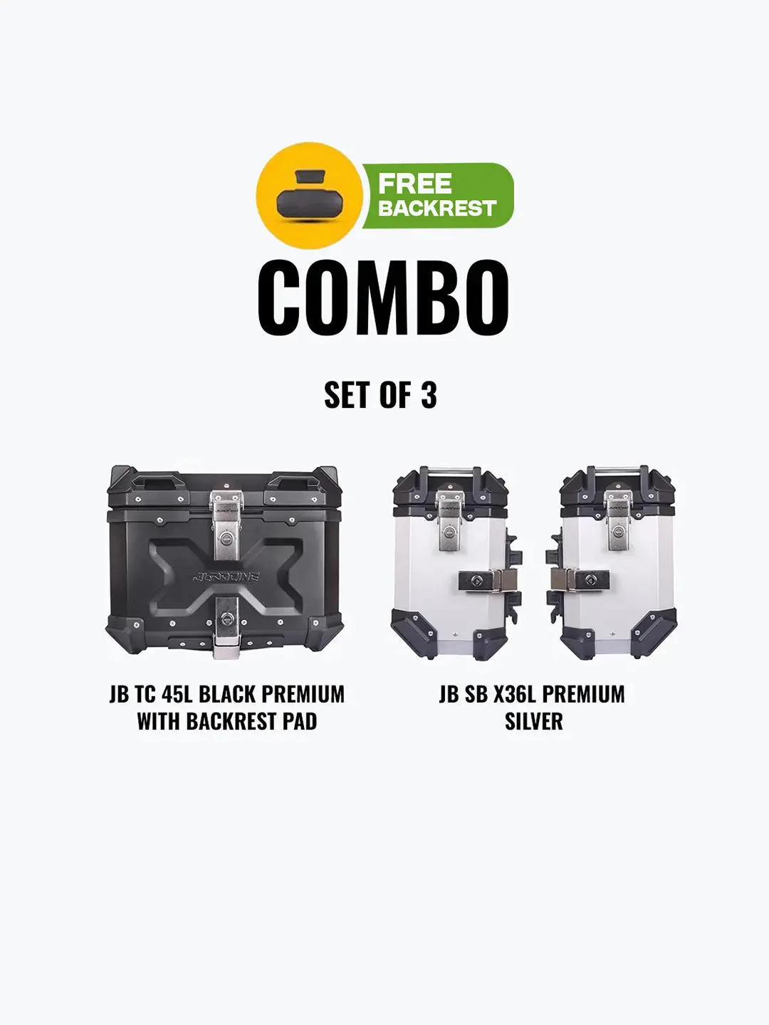Jb Racing Set Of 3 Combo Of Jb Tc 45L Black Premium With Backrest Pad + Jb Sb X36l Premium Silver 1