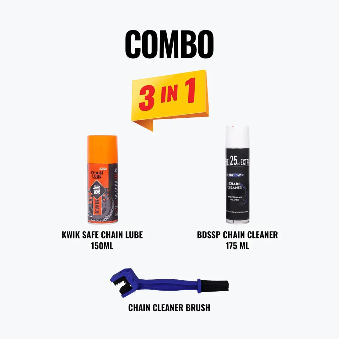 Kwik Safe Chain Lube 150Ml + Bdssp Chain Cleaner 175Ml + Chain Cleaner Brush Blue 1
