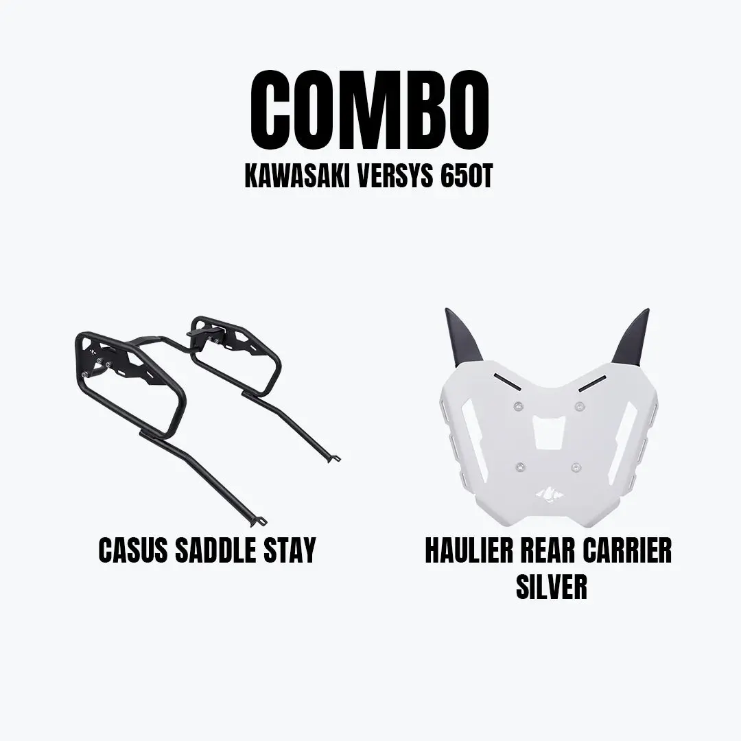 Legundary Kawasaki Versys 650 Haulier Rear Carrier Silver & Casus Saddle Stay Combo 1