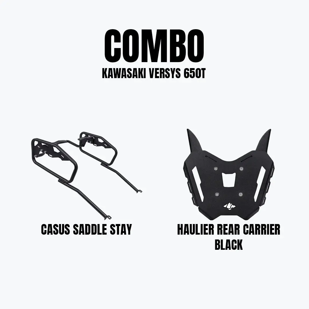 Legundary Kawasaki Versys 650 Haulier Rear Carrier Black & Casus Saddle Stay Combo 1