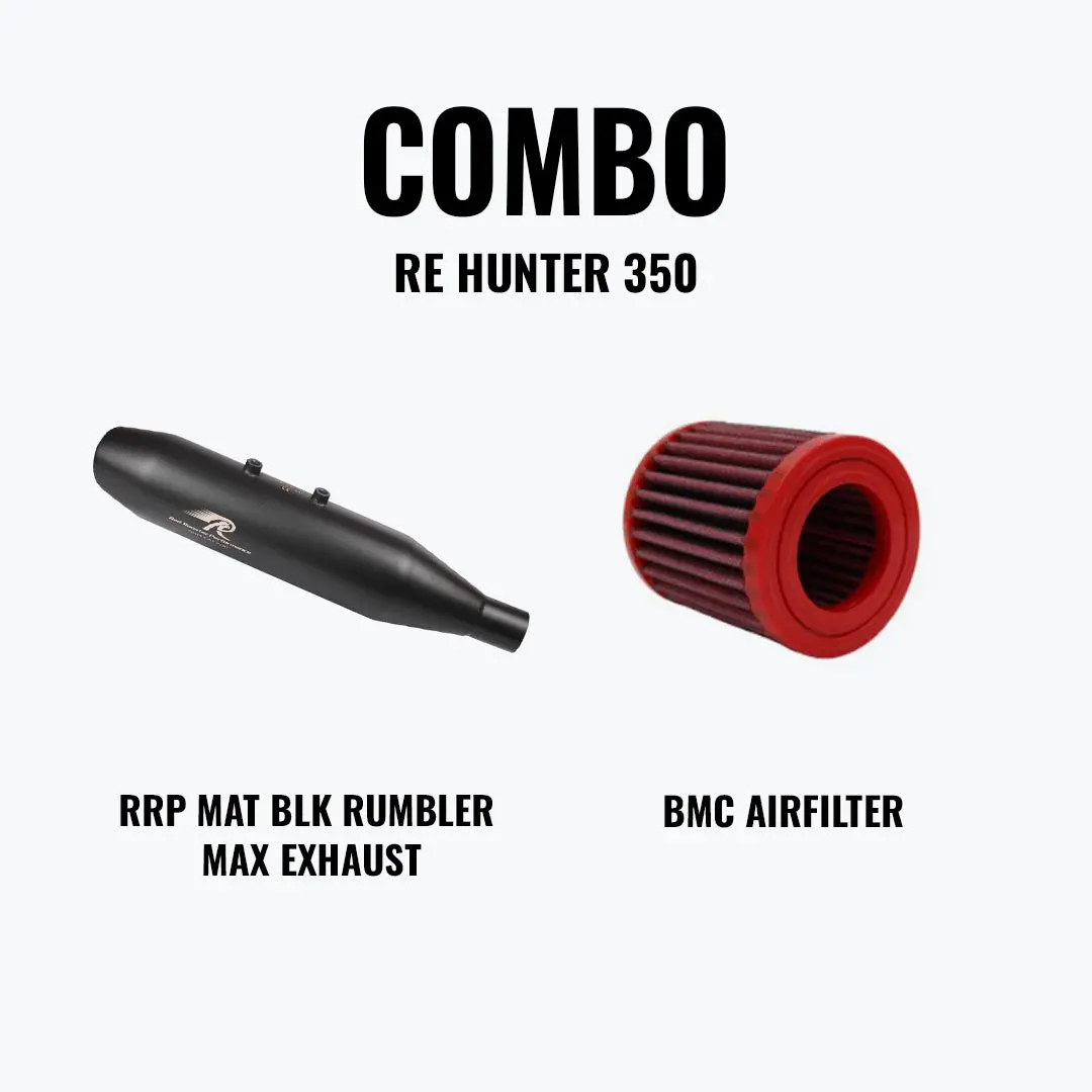 Red Rooster Performance Hunter 350 Mat Blk Rumbler Max Exhaust + Bmc Airfilter 1