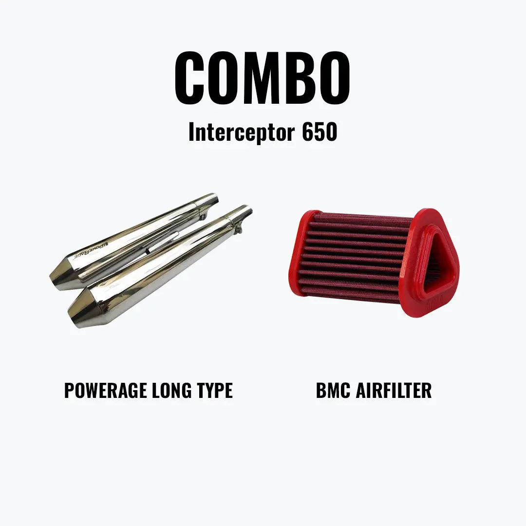 Powerage Long Type Polish Finish Interceptor 650 + Bmc Air Filter 1