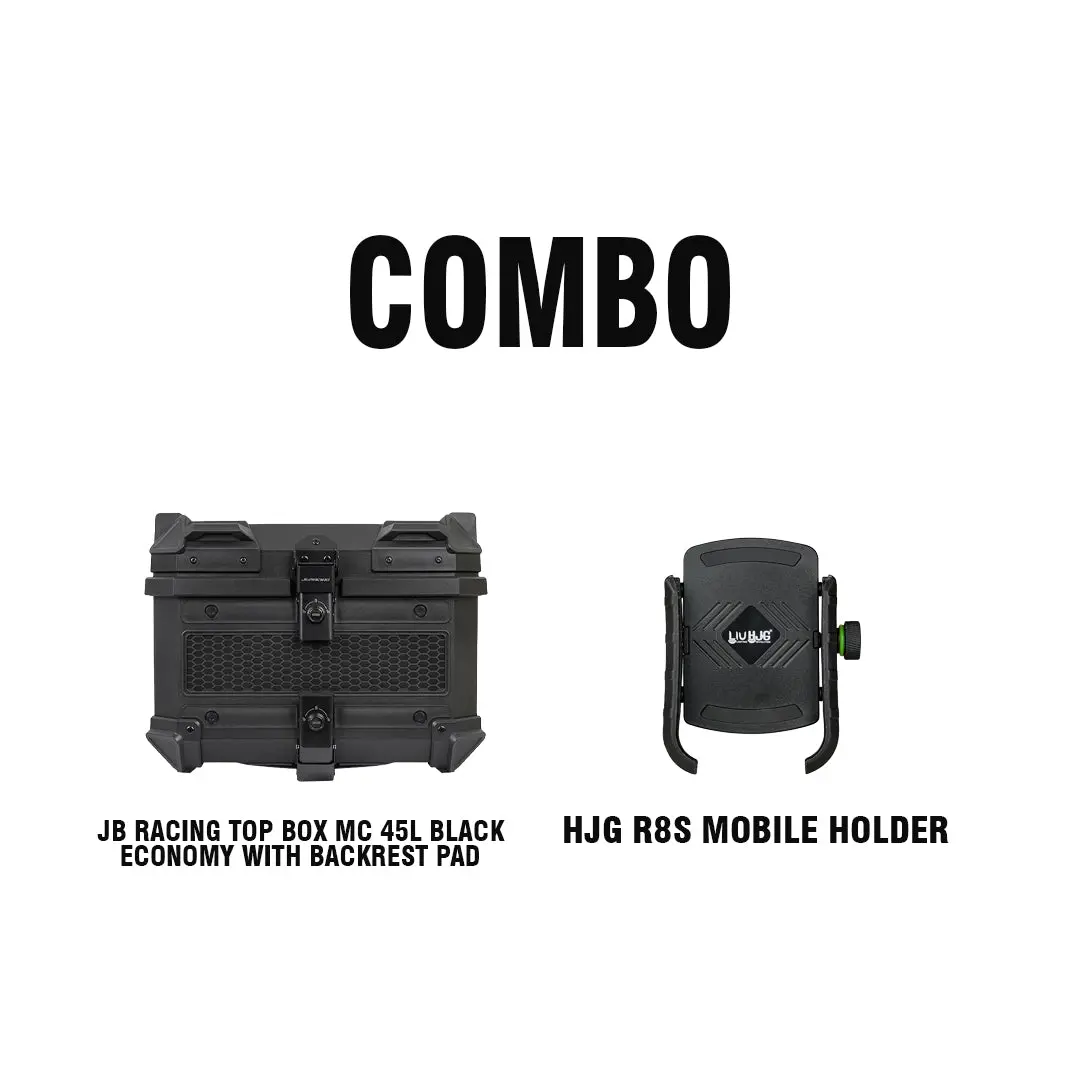 Jb Top Box Mc 45L Blk Economy With Backrest Pad + Hjg R8s Mobile Holder 1