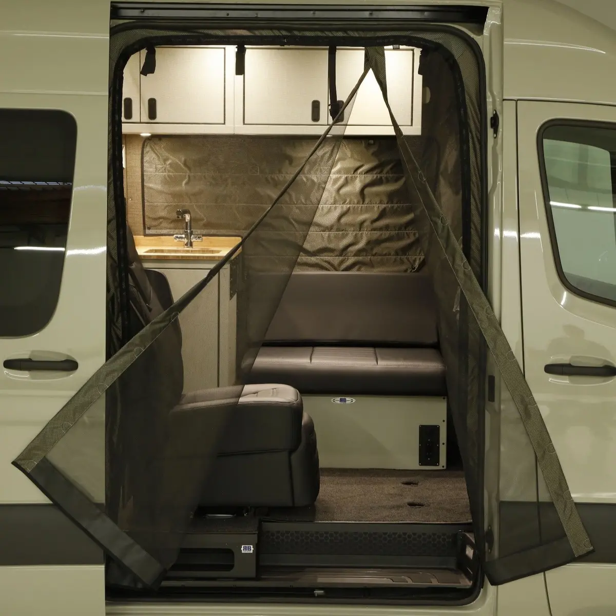 07 + Sprinter Van Fabric - High Roof Passenger Side Sliding Door Bug Net 1