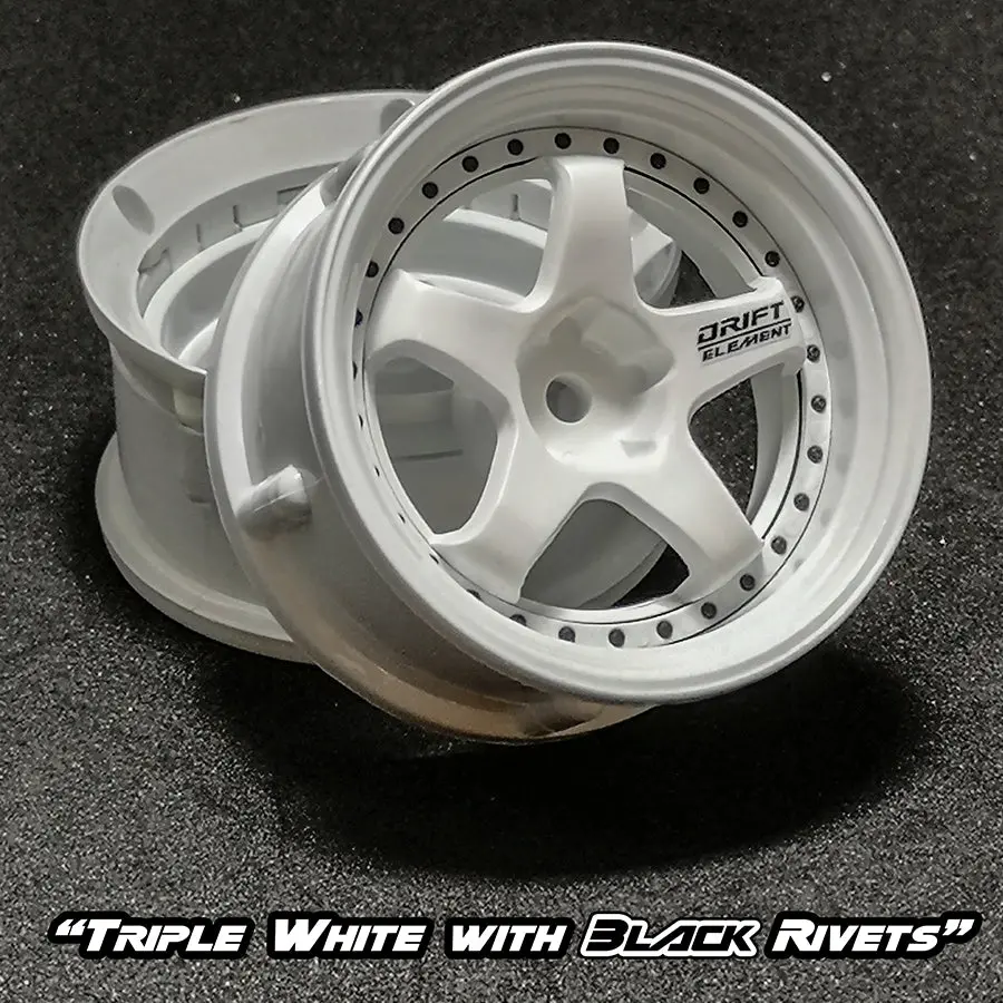 De 5 Spoke Wheel Set - Triple White W/ Black Rivets 1