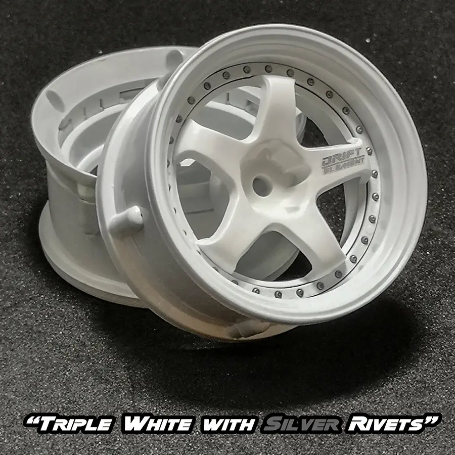 De 5 Spoke Wheel Set - Triple White W/ Silver Rivets 1