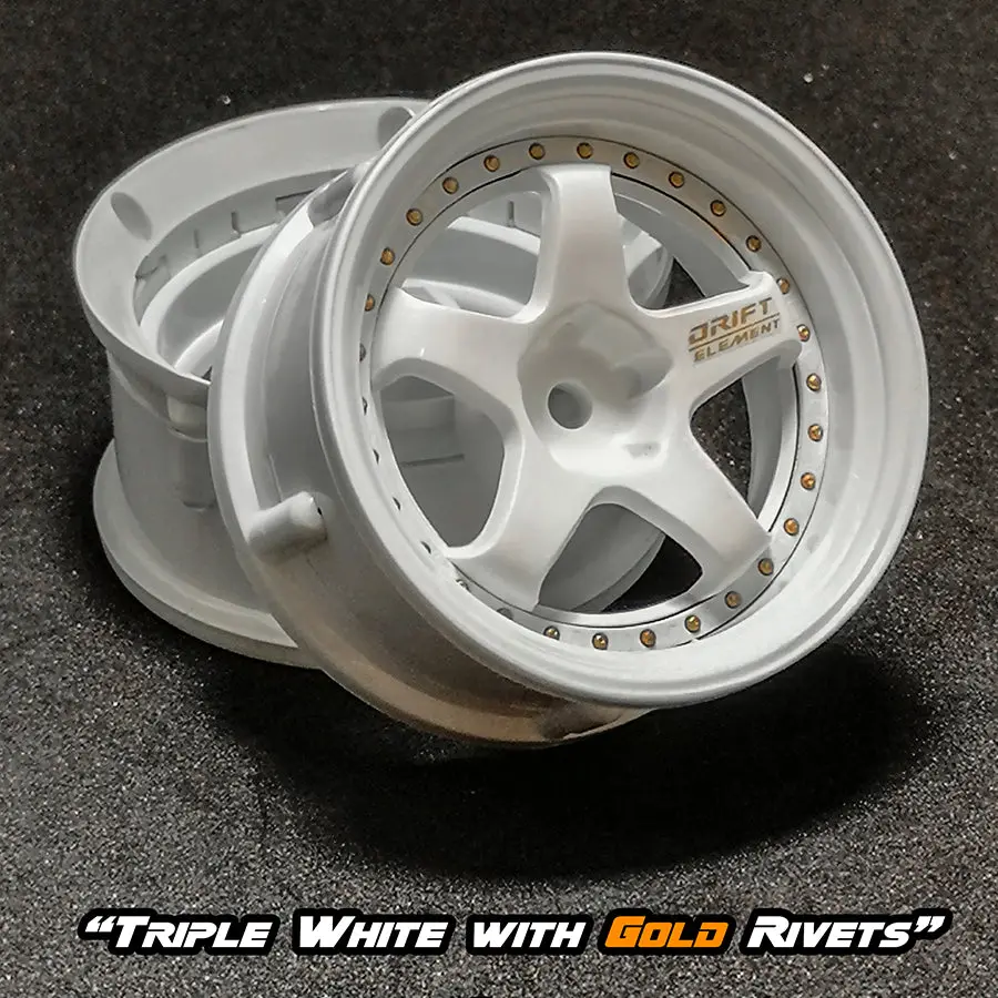 De 5 Spoke Wheel Set - Triple White W/ Gold Rivets 1
