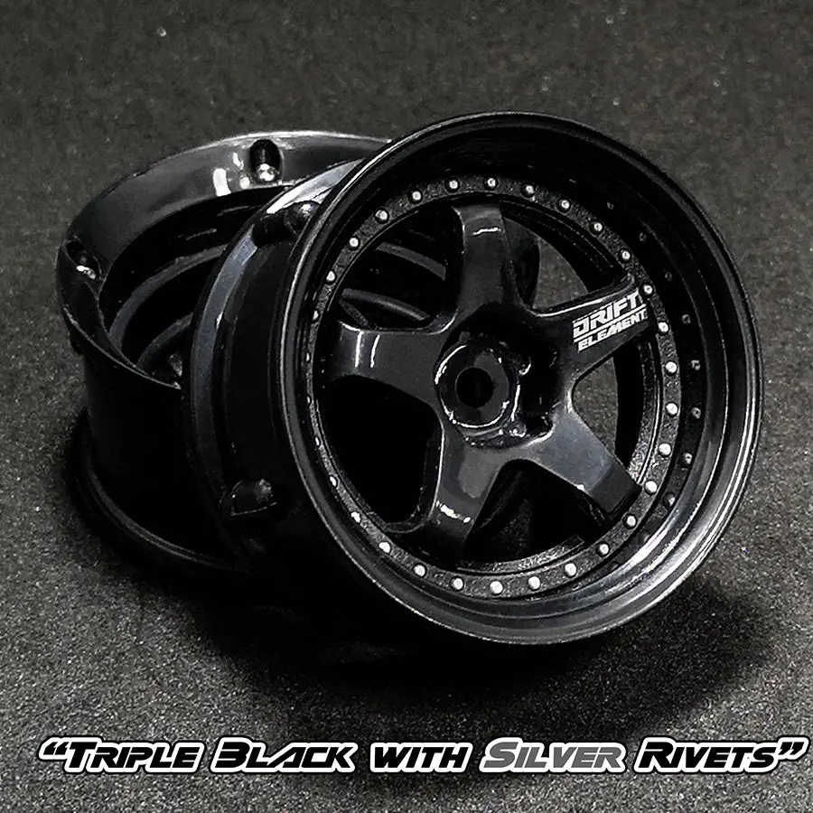 De 5 Spoke Wheel Set - Triple Black W/ Silver Rivets 1