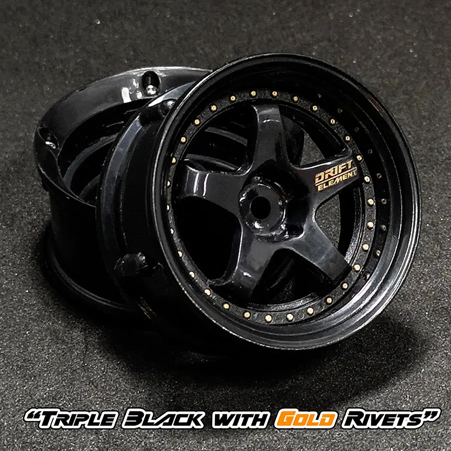 De 5 Spoke Wheel Set - Triple Black W/ Gold Rivets 1