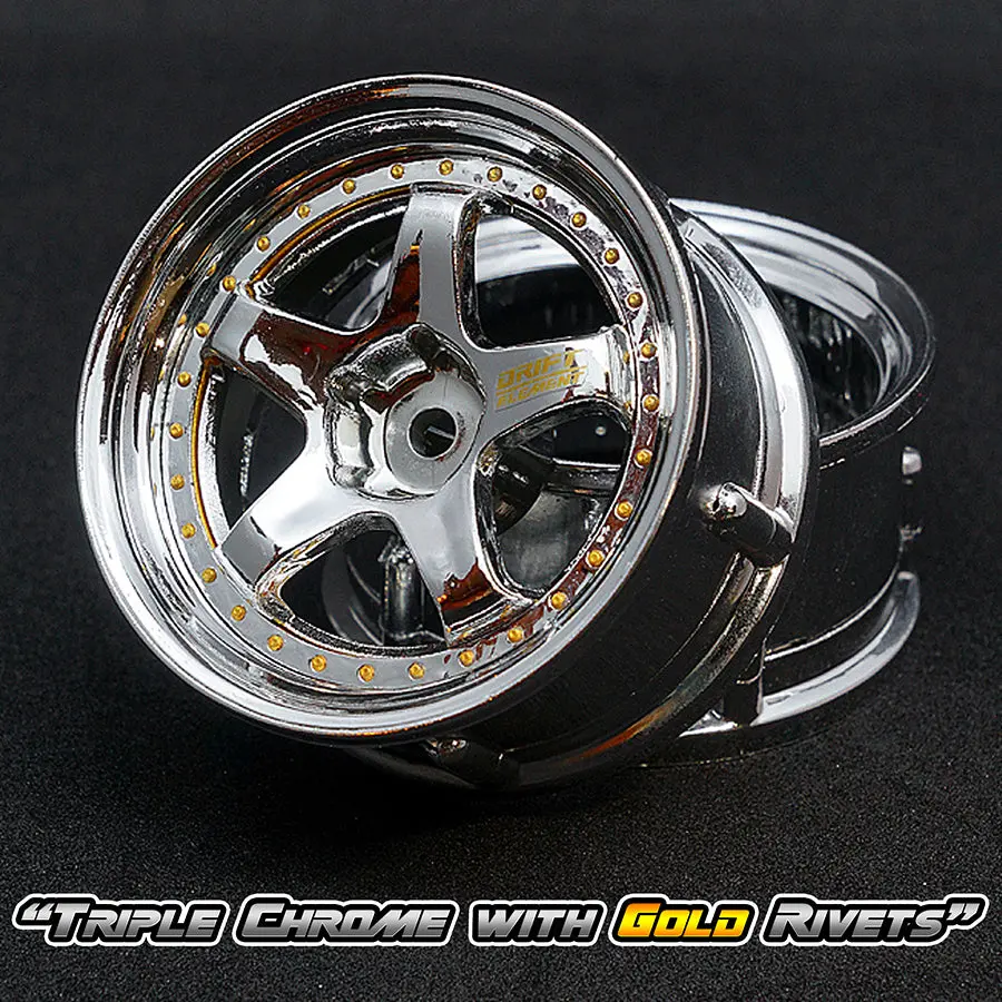 De 5 Spoke Wheel Set - Triple Chrome W/ Gold Rivets 1