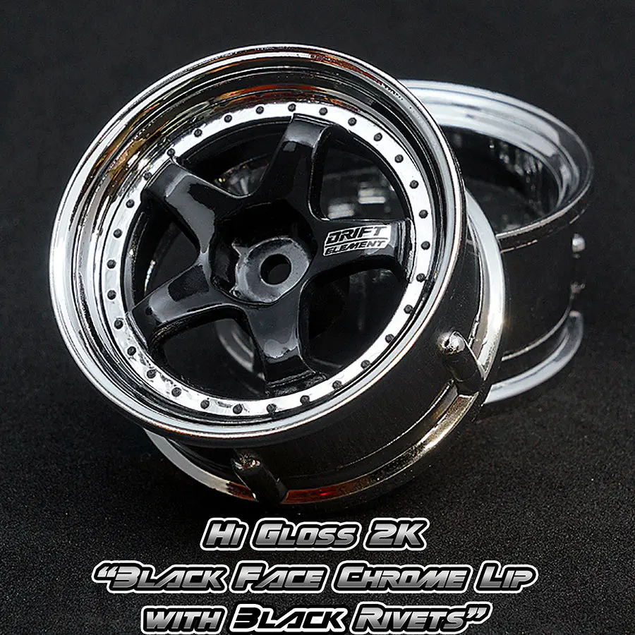 De 5 Spoke Wheel Set - Hi Gloss 2K Black/Chrome W/ Black Rivets 1