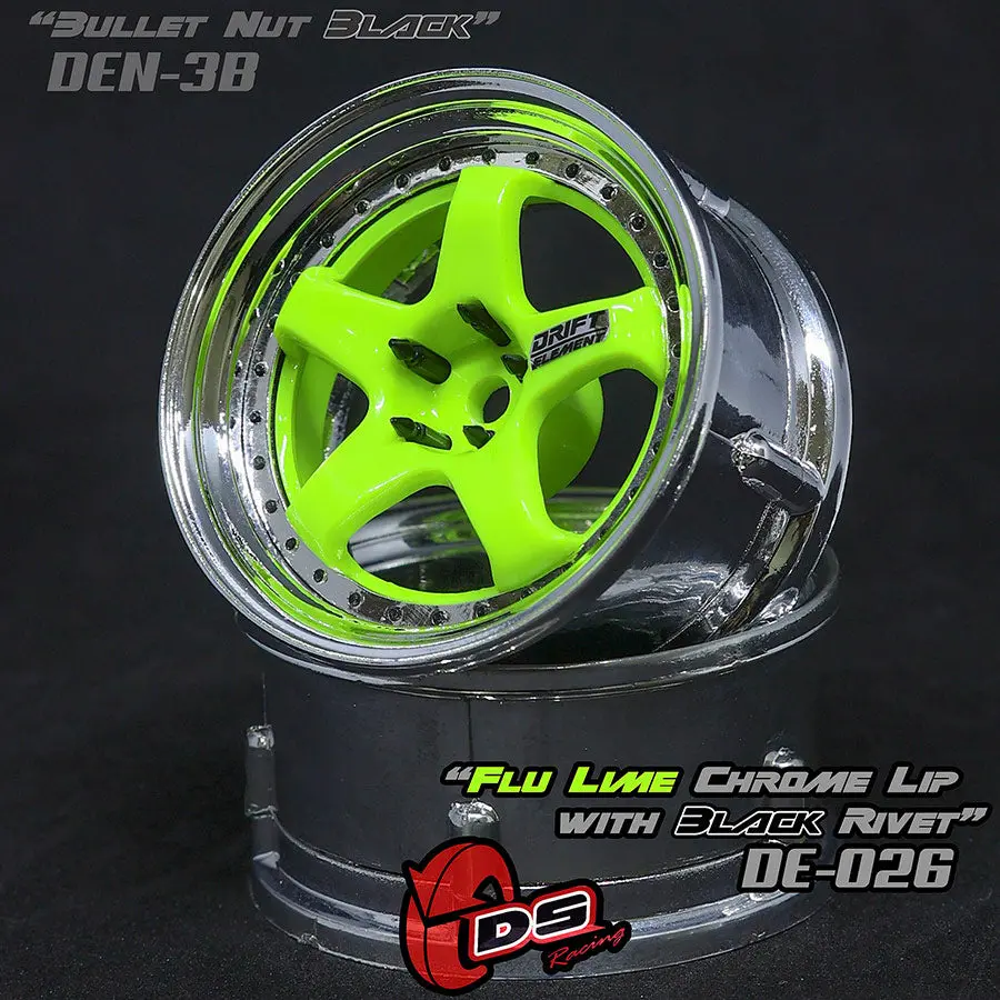 De 5 Spoke Wheel Set - Flu Lime/Chrome Lip W/ Black Rivets 1