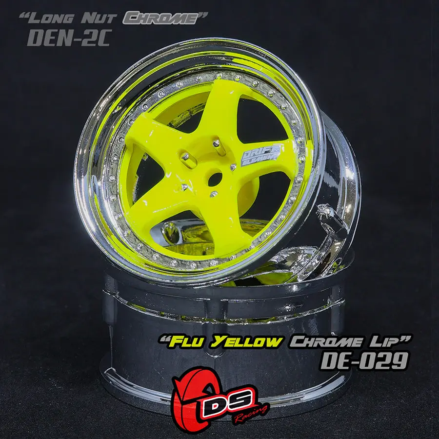 De 5 Spoke Wheel Set - Flu Yellow/Chrome Lip W/ Black Rivets 1