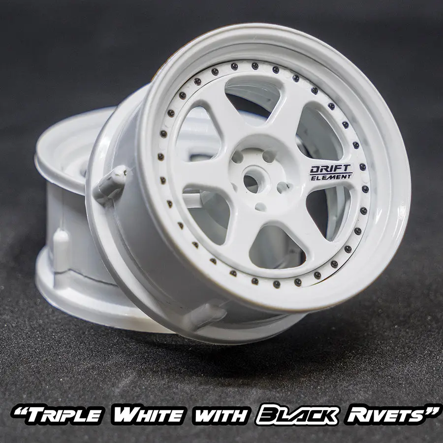 De 6 Spoke Wheel Set - Triple White W/ Black Rivets 1