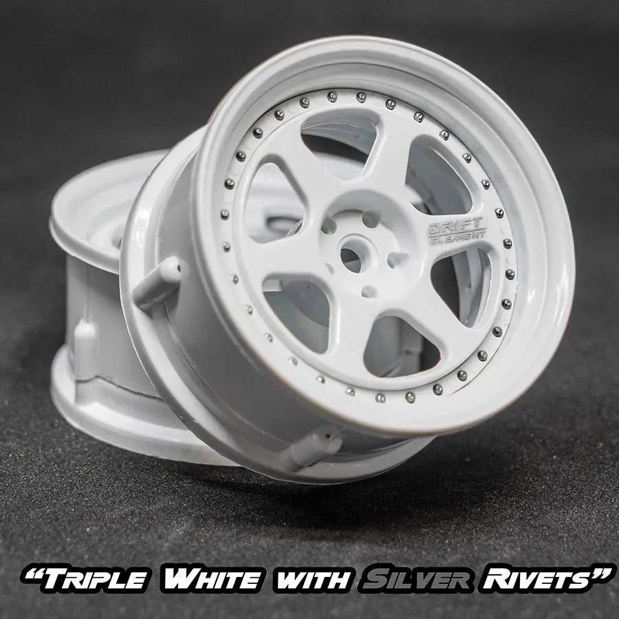 De 6 Spoke Wheel Set - Triple White W/ Silver Rivets 1