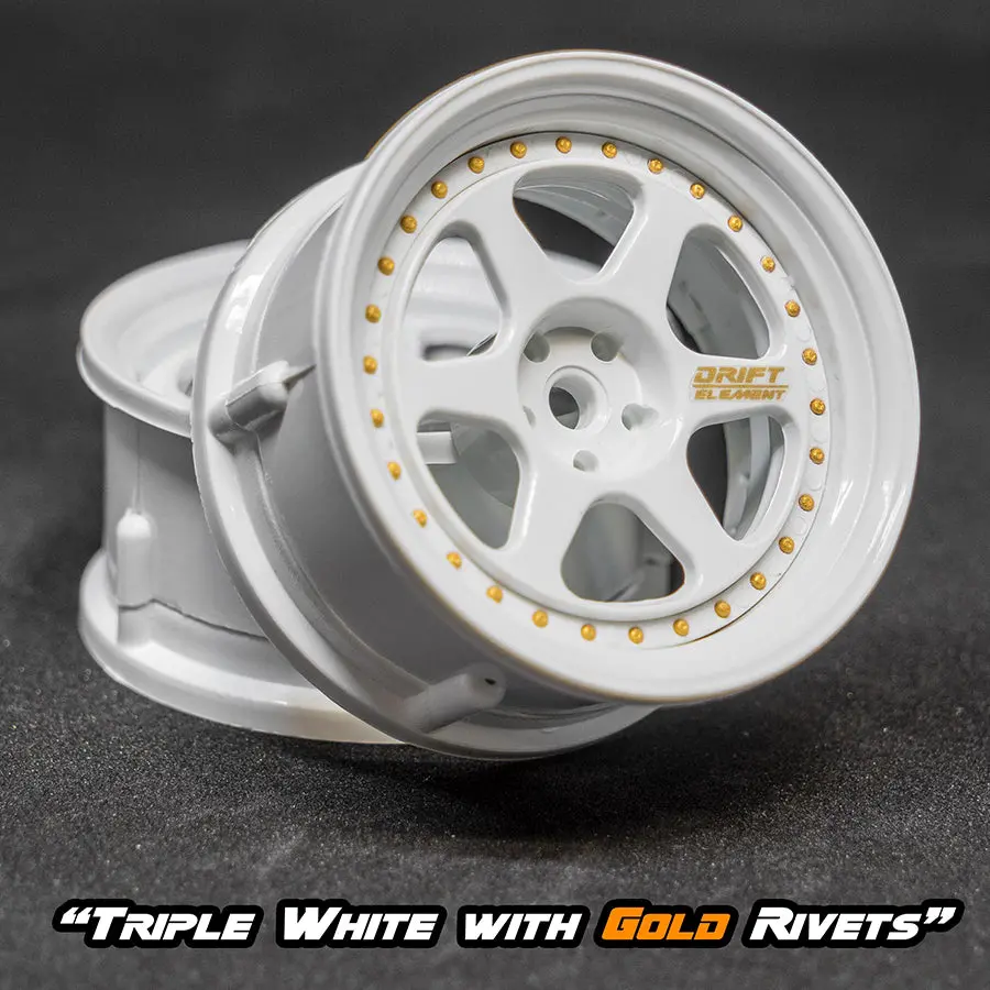 De 6 Spoke Wheel Set - Triple White W/ Gold Rivets 1