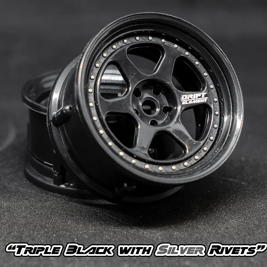 De 6 Spoke Wheel Set - Triple Black W/ Silver Rivets 1