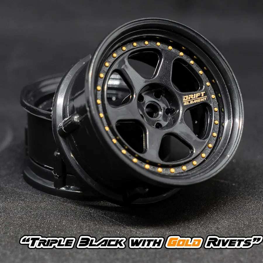 De 6 Spoke Wheel Set - Triple Black W/ Gold Rivets 1