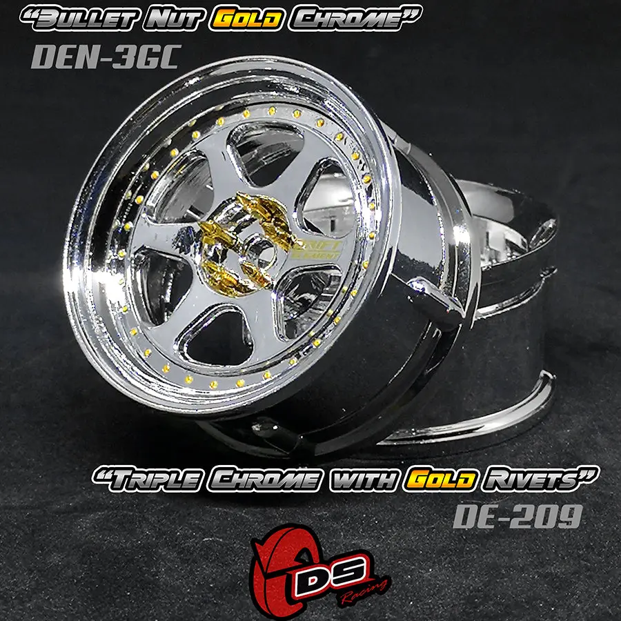 De 6 Spoke Wheel Set - Triple Chrome W/ Gold Rivets 1
