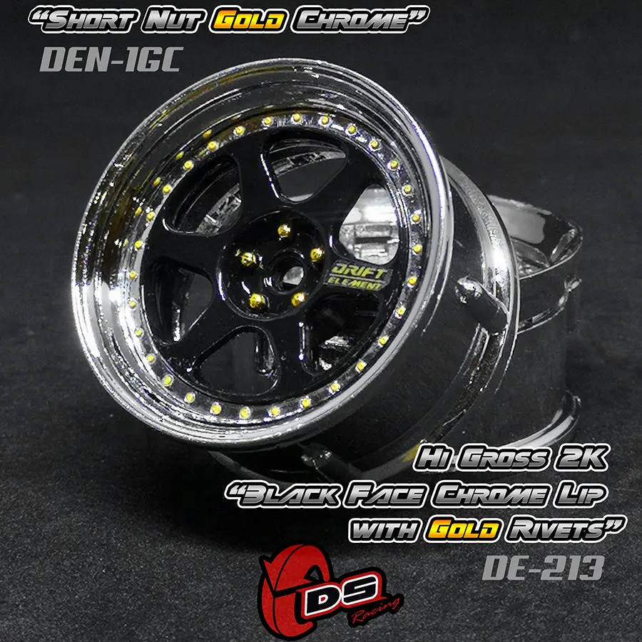 De 6 Spoke Wheel Set - Hi Gloss 2K Black/Chrome W/ Gold Rivets 1