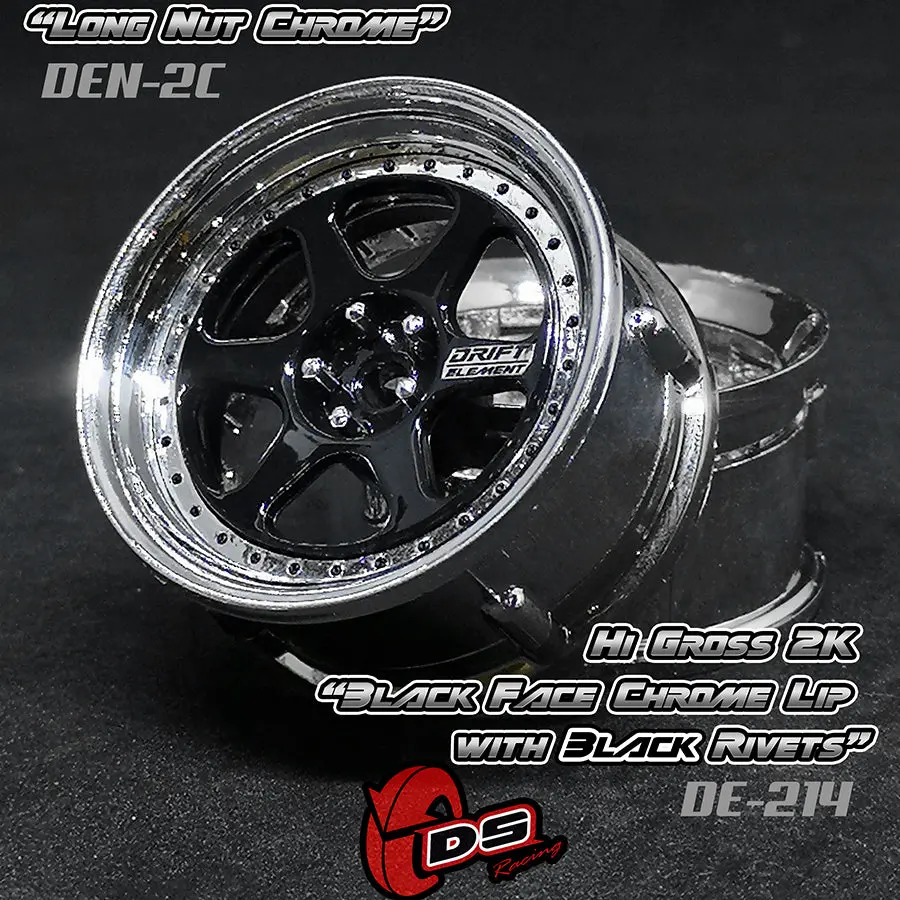 De 6 Spoke Wheel Set - Hi Gloss 2K Black/Chrome W/ Black Rivets 1