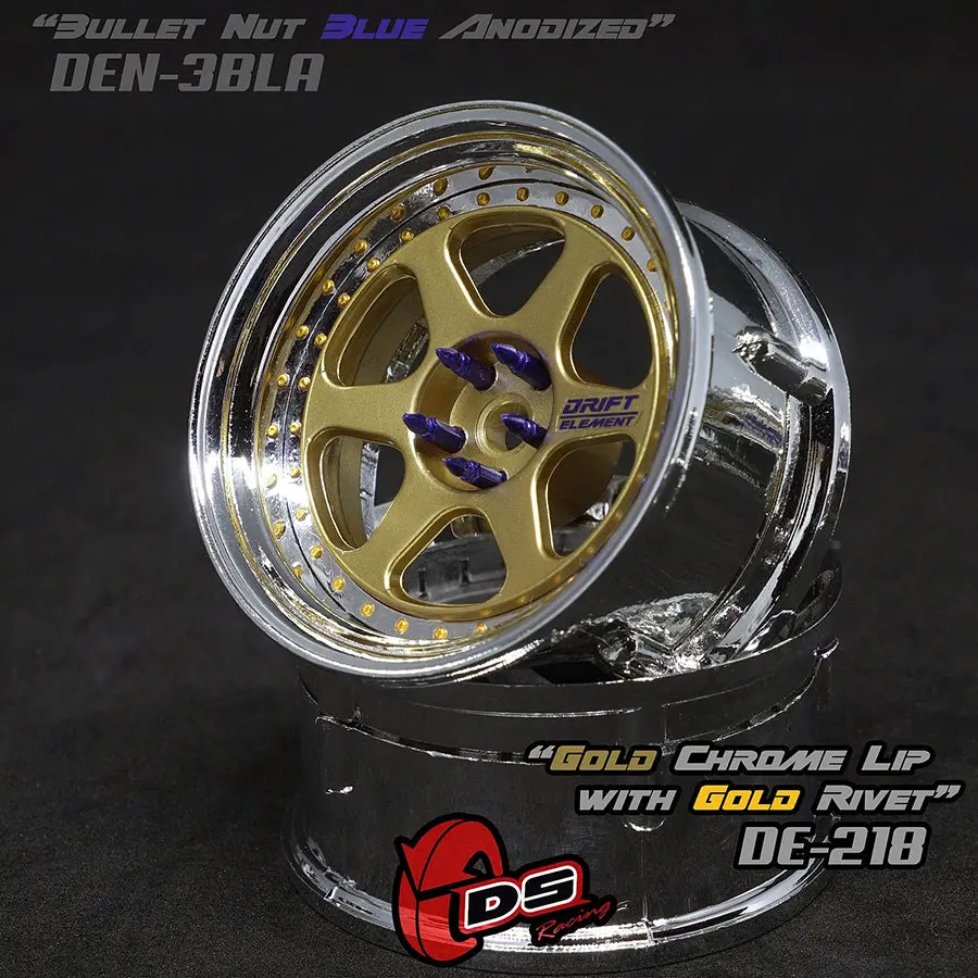 De 6 Spoke Wheel Set - Gold/Chrome W/ Gold Rivets 1