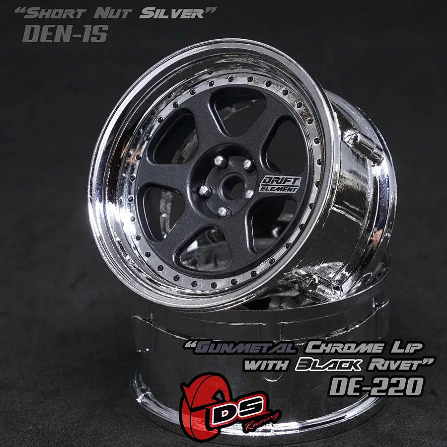 De 6 Spoke Wheel Set - Gunmetal/Chrome W/ Black Rivets 1