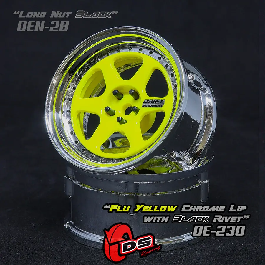 De 6 Spoke Wheel Set - Flu Yellow/Chrome Lip W/ Black Rivets 1