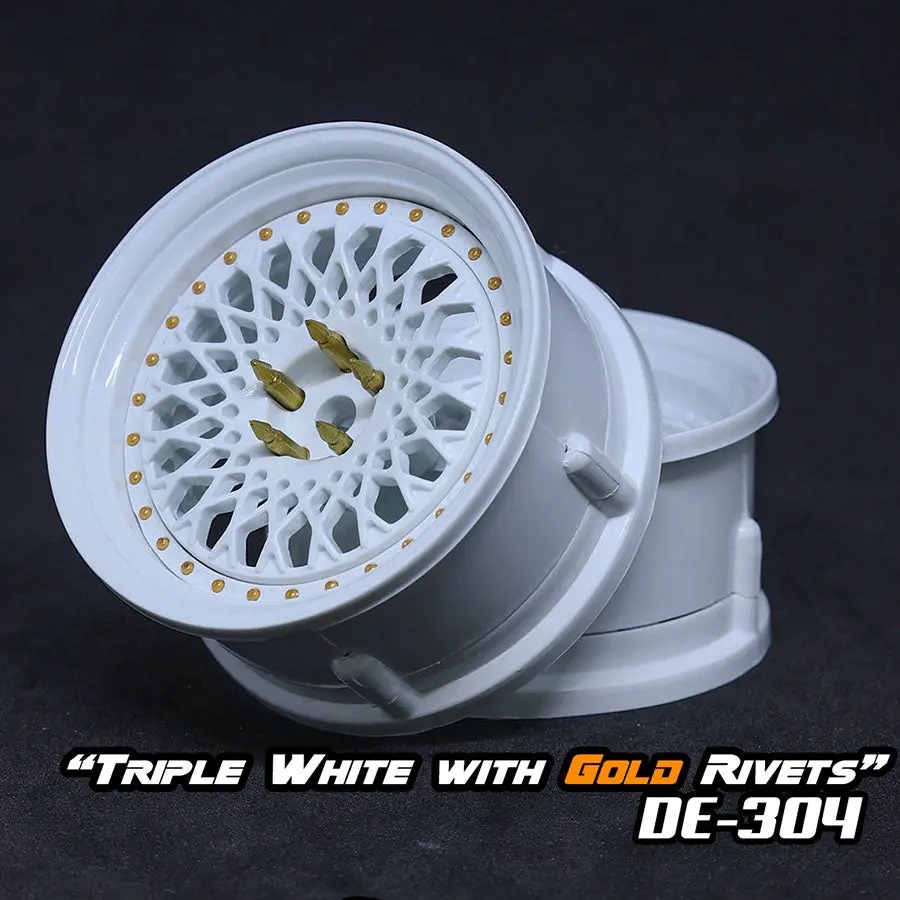 De Mesh Wheel Set - Triple White W/ Gold Rivets 1