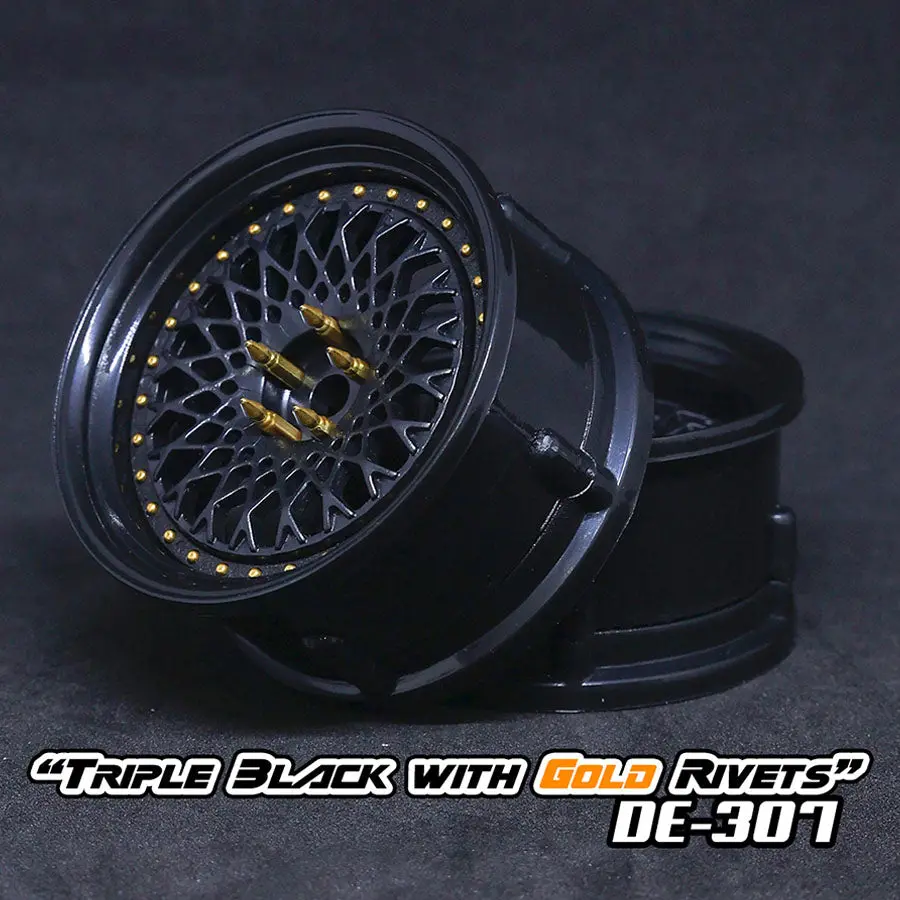 De Mesh Wheel Set - Triple Black W/ Gold Rivets 1