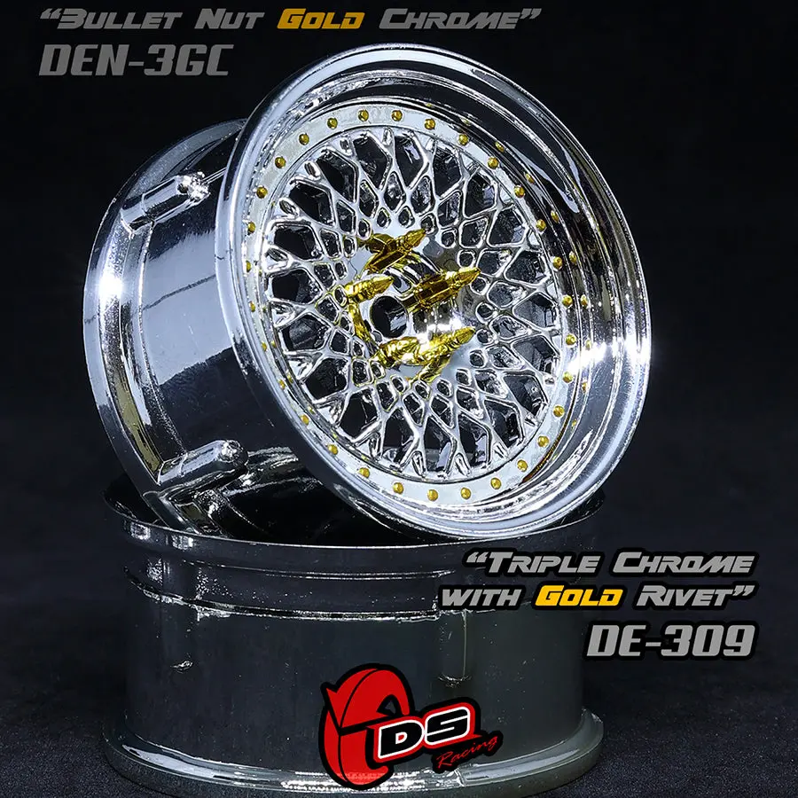 De Mesh Wheel Set - Triple Chrome W/ Gold Rivets 1