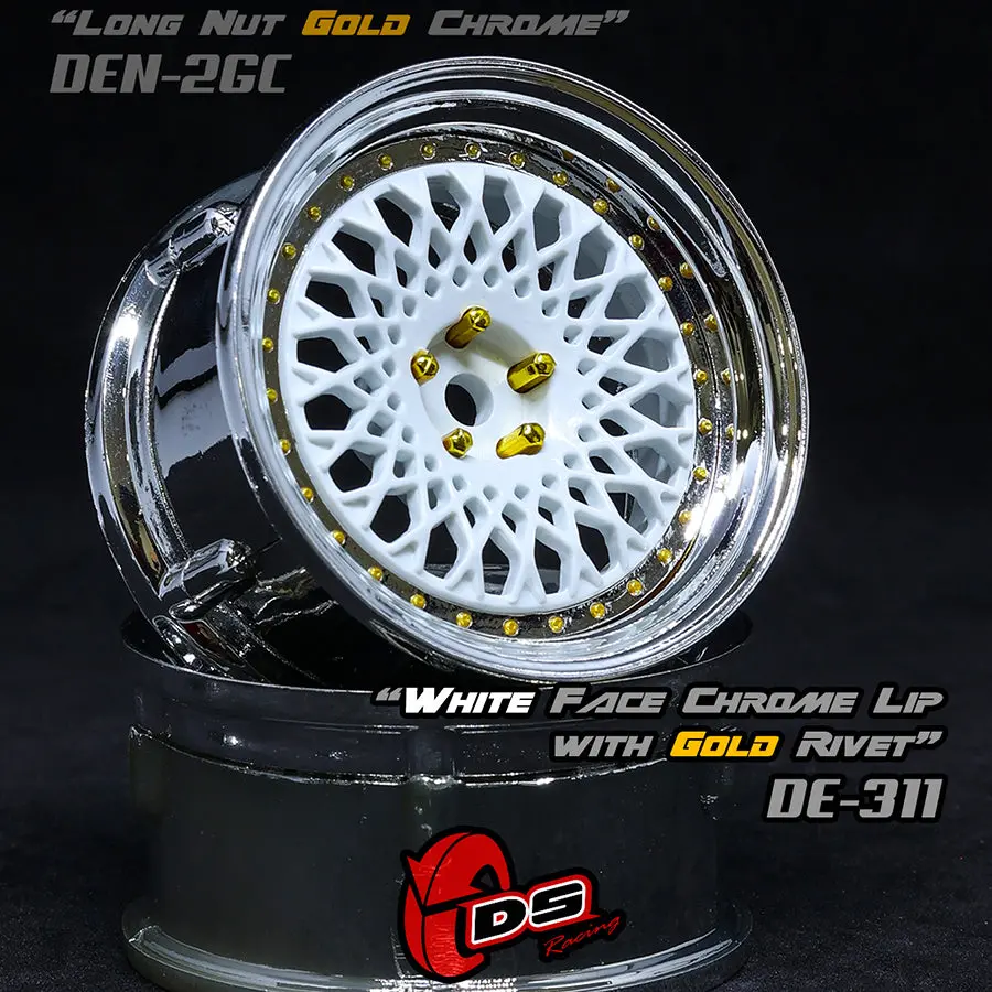 De Mesh Wheel Set - White/Chrome W/ Gold Rivets 1