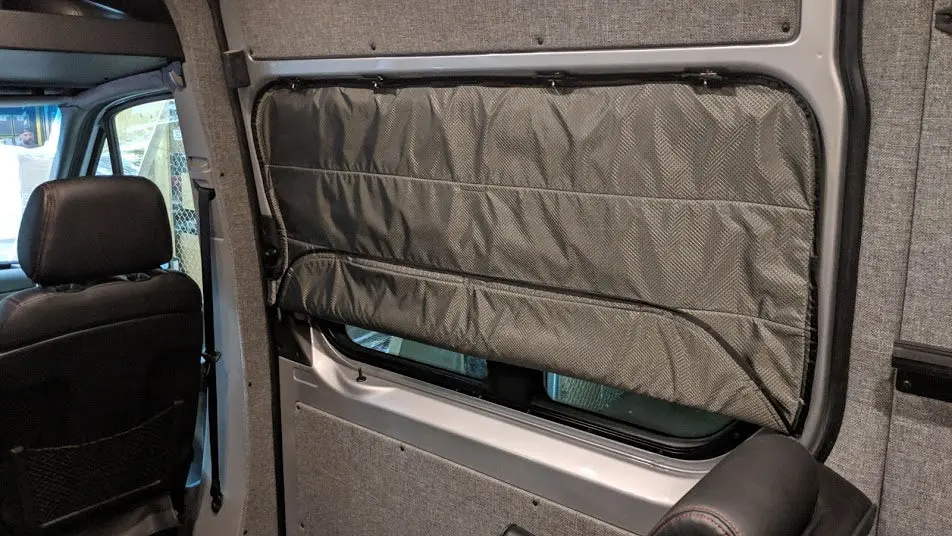 2007 + Sprinter Van Fabric - Sliding Door Magnetic Window Shade W/Top Fasteners 1