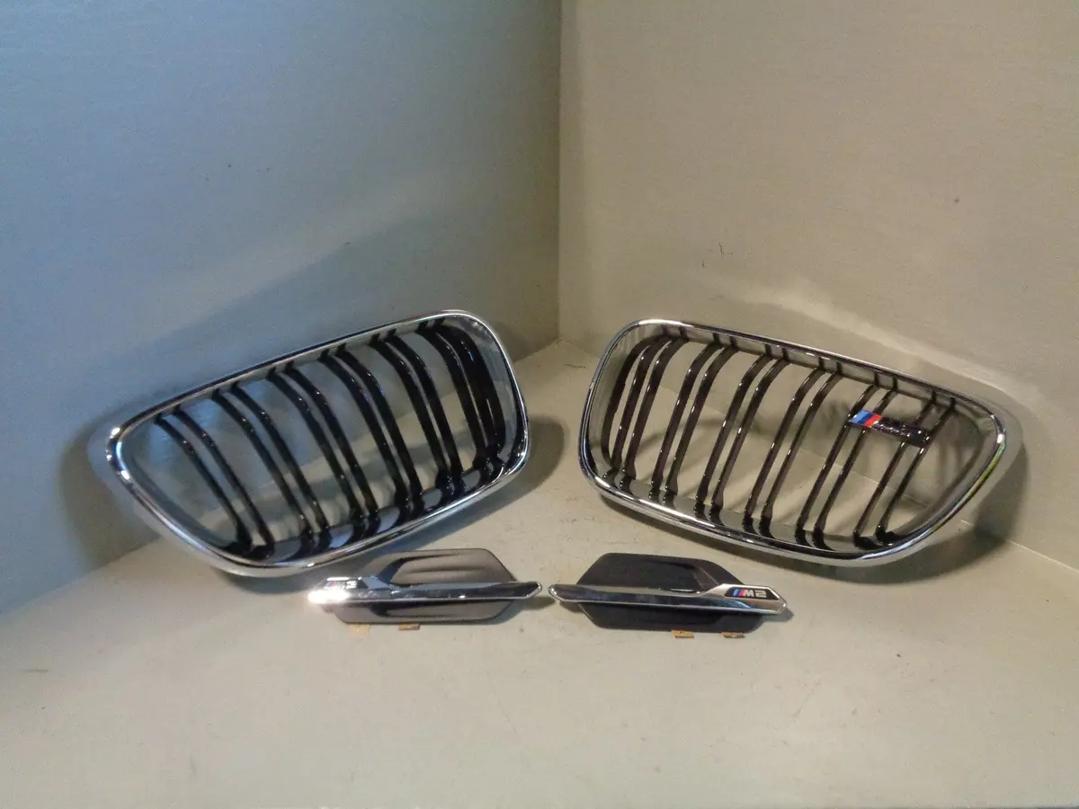 Bmw M2 2 Series F87 Kidney Grilles And Wing Vents Chrome Black 2016 To 2021 1
