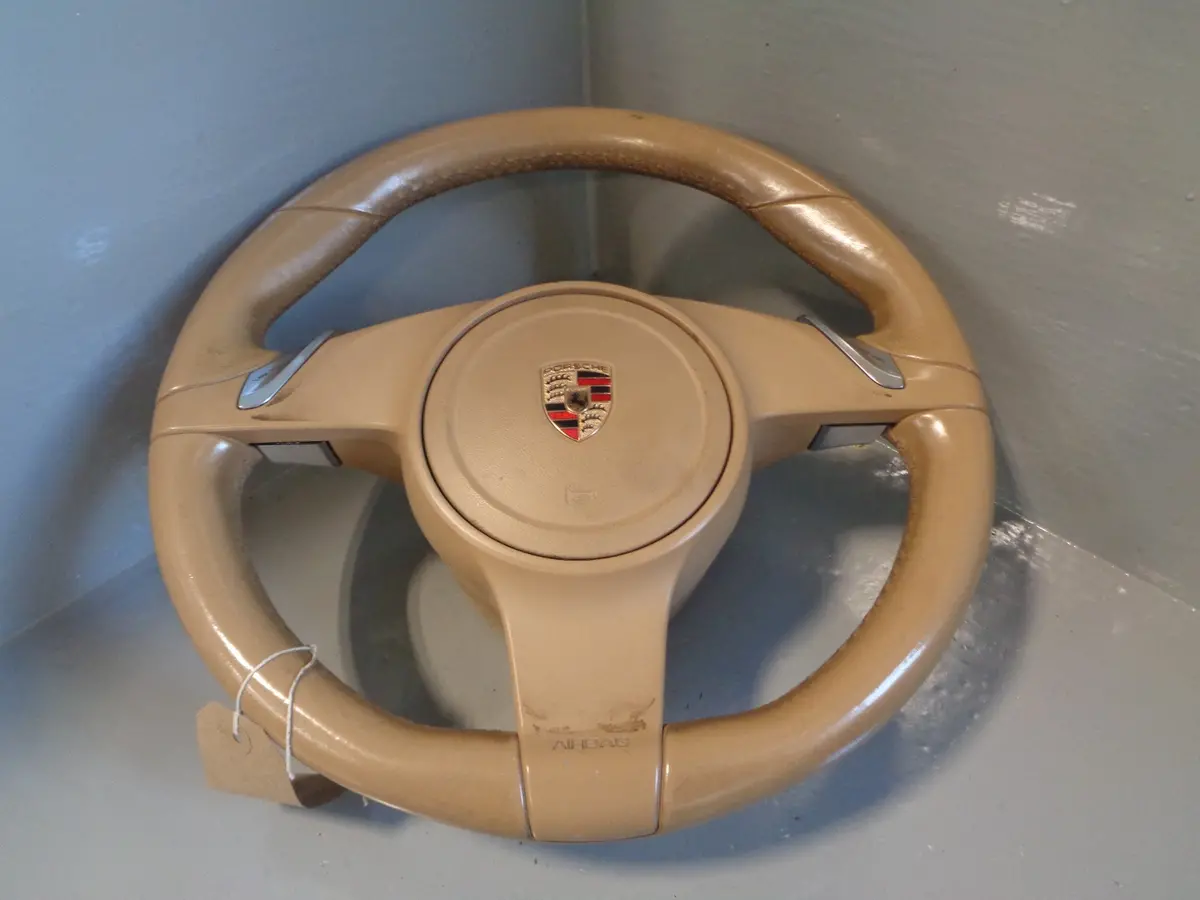 Porsche Cayenne 958.1 92A Steering Wheel Tiptronic In Beige Leather 2011 To 2014 1