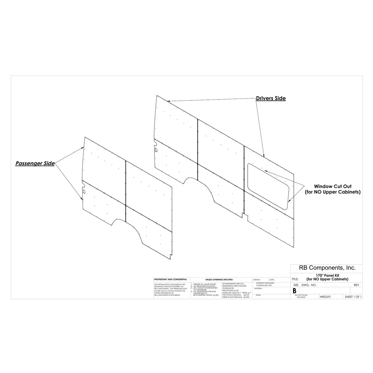 2019+ Sprinter Van Wall Liner Kit, 170" High Roof, Plywood (No Uppper Cabinets) 1